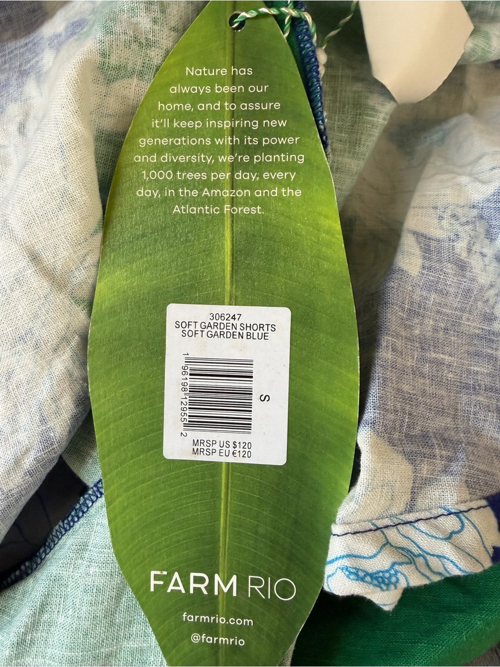 FARM Rio Soft Garden Blue Floral Linen Blend Shorts NWT Size Small - Picture 9 of 11